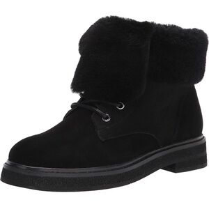NEW Aersoles Scoccia Black Suede Faux Fur Boots Lug Size 12 NWT